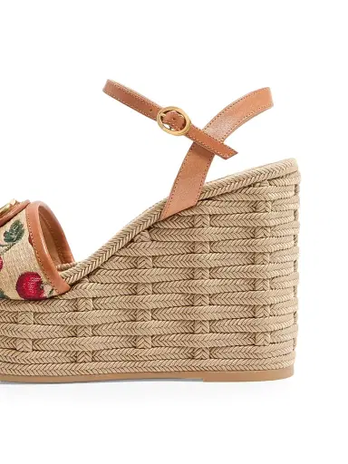 Valentino Garavani Women's VLogo Signature Cherryfic Pattern Wedge Sandals 120MM - Natural Red Multicolor | Thumbnail 5 Valentino Garavani Women's VLogo Signature Cherryfic Pattern Wedge Sandals 120MM - Natural Red Multicolor | Thumbnail 5