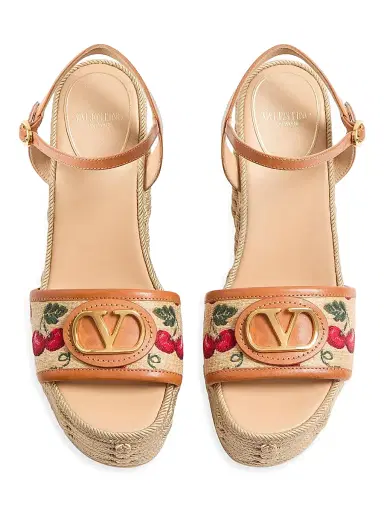 Valentino Garavani Women's VLogo Signature Cherryfic Pattern Wedge Sandals 120MM - Natural Red Multicolor | Thumbnail 6 Valentino Garavani Women's VLogo Signature Cherryfic Pattern Wedge Sandals 120MM - Natural Red Multicolor | Thumbnail 6
