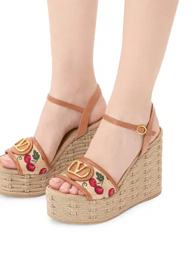 Valentino Garavani Women's VLogo Signature Cherryfic Pattern Wedge Sandals 120MM - Natural Red Multicolor | Thumbnail 7 Valentino Garavani Women's VLogo Signature Cherryfic Pattern Wedge Sandals 120MM - Natural Red Multicolor | Thumbnail 7