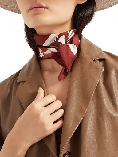 Brunello Cucinelli Women's Herbarium Print Cotton Foulard Scarf - Red | Thumbnail 4 Brunello Cucinelli Women's Herbarium Print Cotton Foulard Scarf - Red | Thumbnail 4