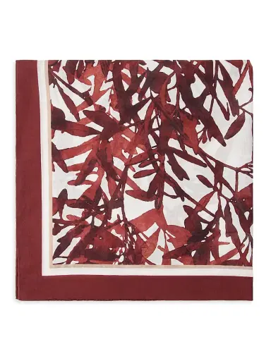 Brunello Cucinelli Women's Herbarium Print Cotton Foulard Scarf - Red | Thumbnail 1 Brunello Cucinelli Women's Herbarium Print Cotton Foulard Scarf - Red | Thumbnail 1