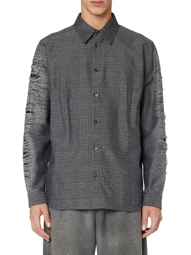Diesel Men's Olov Distressed Woven Button-Front Shirt - Dark Grey | Thumbnail 1 Diesel Men's Olov Distressed Woven Button-Front Shirt - Dark Grey | Thumbnail 1