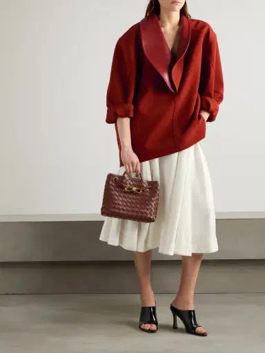 Bottega Veneta Oversized Leather-trimmed Cotton-blend Crepe Blouse | Thumbnail 2 Bottega Veneta Oversized Leather-trimmed Cotton-blend Crepe Blouse | Thumbnail 2