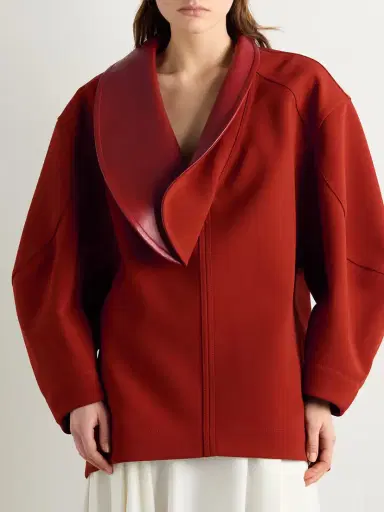 Bottega Veneta Oversized Leather-trimmed Cotton-blend Crepe Blouse | Thumbnail 3 Bottega Veneta Oversized Leather-trimmed Cotton-blend Crepe Blouse | Thumbnail 3