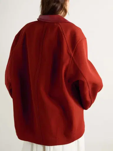 Bottega Veneta Oversized Leather-trimmed Cotton-blend Crepe Blouse | Thumbnail 4 Bottega Veneta Oversized Leather-trimmed Cotton-blend Crepe Blouse | Thumbnail 4