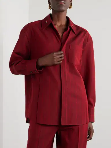 Bottega Veneta Embellished Striped Wool-blend Shirt | Thumbnail 3 Bottega Veneta Embellished Striped Wool-blend Shirt | Thumbnail 3