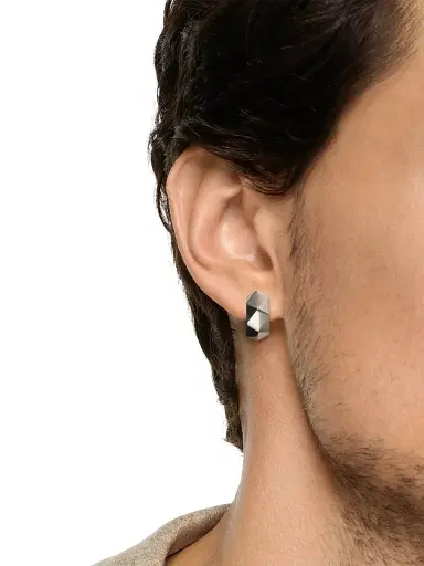 David Yurman Men's Faceted Hoop Earring in Sterling Silver, 14.5MM - Silver | Thumbnail 2 David Yurman Men's Faceted Hoop Earring in Sterling Silver, 14.5MM - Silver | Thumbnail 2