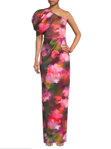 Black Halo Women's Egan Floral Puff One-Shoulder Gown - Rose Fields | Thumbnail 2 Black Halo Women's Egan Floral Puff One-Shoulder Gown - Rose Fields | Thumbnail 2