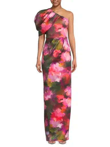 Black Halo Women's Egan Floral Puff One-Shoulder Gown - Rose Fields | Thumbnail 3 Black Halo Women's Egan Floral Puff One-Shoulder Gown - Rose Fields | Thumbnail 3