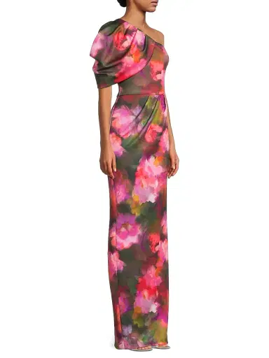 Black Halo Women's Egan Floral Puff One-Shoulder Gown - Rose Fields | Thumbnail 4 Black Halo Women's Egan Floral Puff One-Shoulder Gown - Rose Fields | Thumbnail 4