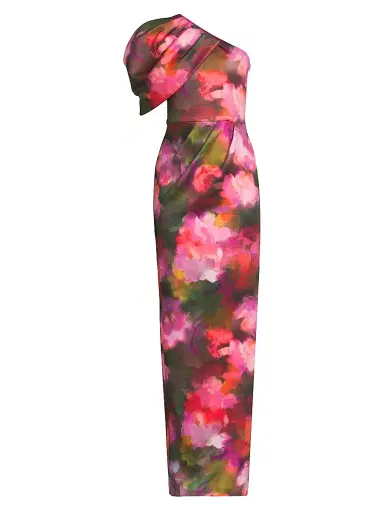 Black Halo Women's Egan Floral Puff One-Shoulder Gown - Rose Fields | Thumbnail 1 Black Halo Women's Egan Floral Puff One-Shoulder Gown - Rose Fields | Thumbnail 1