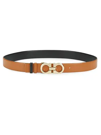Ferragamo Women's Double Gancini Reversible Leather Belt - Brown | Thumbnail 1 Ferragamo Women's Double Gancini Reversible Leather Belt - Brown | Thumbnail 1