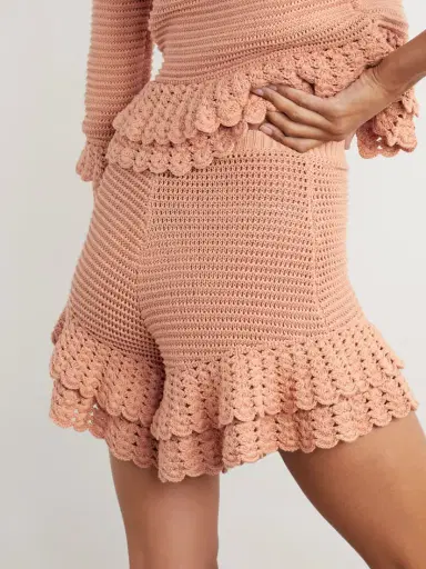 Chloé Ruffled Crocheted Cotton Shorts | Thumbnail 3 Chloé Ruffled Crocheted Cotton Shorts | Thumbnail 3