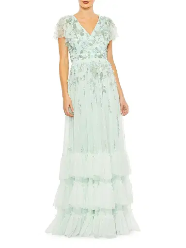 Mac Duggal Women's Ruffle-Tiered Embellished Wrap Gown - Blush | Thumbnail 4 Mac Duggal Women's Ruffle-Tiered Embellished Wrap Gown - Blush | Thumbnail 4