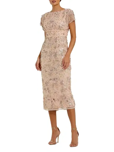 Mac Duggal Women's Cocktail Embellished Mesh Cap-Sleeve Midi-Dress - Blush - Size 18 | Thumbnail 1 Mac Duggal Women's Cocktail Embellished Mesh Cap-Sleeve Midi-Dress - Blush - Size 18 | Thumbnail 1