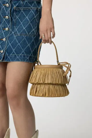 Michael Kors Collection Mini Ischia Bucket Bag - Natural | Thumbnail 3 Michael Kors Collection Mini Ischia Bucket Bag - Natural | Thumbnail 3