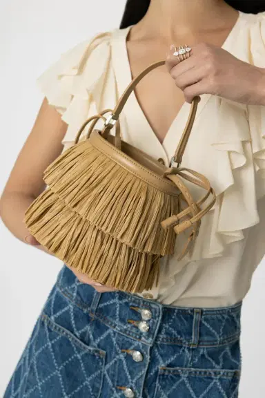 Michael Kors Collection Mini Ischia Bucket Bag - Natural | Thumbnail 4 Michael Kors Collection Mini Ischia Bucket Bag - Natural | Thumbnail 4