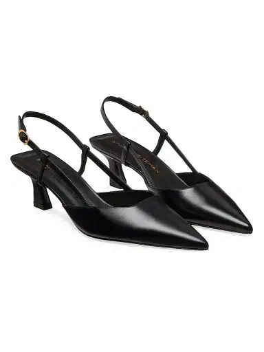 Stuart Weitzman Women's Vinnie 50MM Leather Slingback Pumps - Black | Thumbnail 2 Stuart Weitzman Women's Vinnie 50MM Leather Slingback Pumps - Black | Thumbnail 2