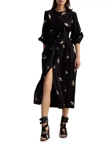Cynthia Rowley Women's Dragonfly Cotton Sateen Maxi Shirtdress - Black Gold | Thumbnail 4 Cynthia Rowley Women's Dragonfly Cotton Sateen Maxi Shirtdress - Black Gold | Thumbnail 4