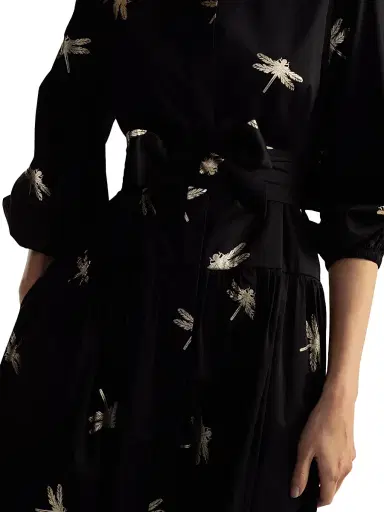 Cynthia Rowley Women's Dragonfly Cotton Sateen Maxi Shirtdress - Black Gold | Thumbnail 5 Cynthia Rowley Women's Dragonfly Cotton Sateen Maxi Shirtdress - Black Gold | Thumbnail 5