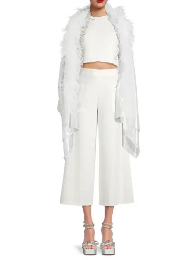 Carolyn Rowan Collection Women's Metallic Silk Feather-Trim Shawl | Thumbnail 2 Carolyn Rowan Collection Women's Metallic Silk Feather-Trim Shawl | Thumbnail 2