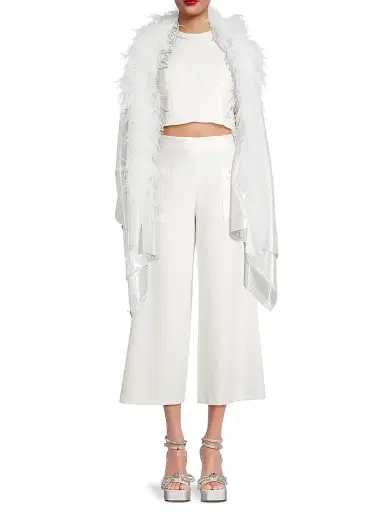 Carolyn Rowan Collection Women's Metallic Silk Feather-Trim Shawl | Thumbnail 3 Carolyn Rowan Collection Women's Metallic Silk Feather-Trim Shawl | Thumbnail 3