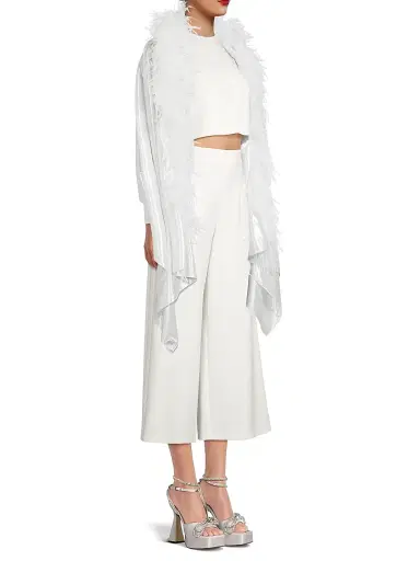 Carolyn Rowan Collection Women's Metallic Silk Feather-Trim Shawl | Thumbnail 4 Carolyn Rowan Collection Women's Metallic Silk Feather-Trim Shawl | Thumbnail 4