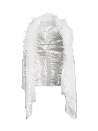 Carolyn Rowan Collection Women's Metallic Silk Feather-Trim Shawl | Thumbnail 1 Carolyn Rowan Collection Women's Metallic Silk Feather-Trim Shawl | Thumbnail 1