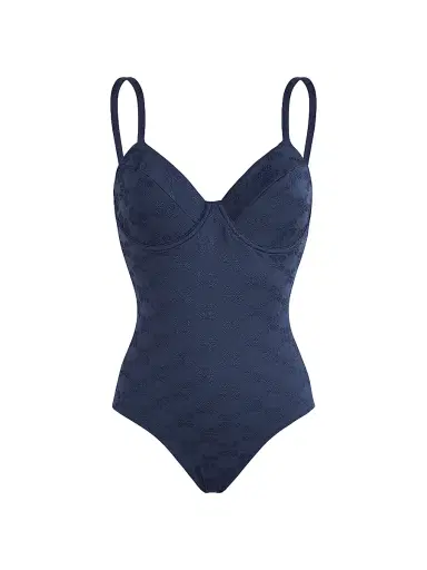 Vilebrequin Women's Turtle Monogram Jacquard One-Piece Swimsuit - Blue Marine Navy | Thumbnail 1 Vilebrequin Women's Turtle Monogram Jacquard One-Piece Swimsuit - Blue Marine Navy | Thumbnail 1