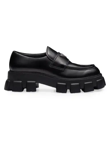 Prada Men's Monolith Brushed Leather Loafers - Black - Size 11 | Thumbnail 1 Prada Men's Monolith Brushed Leather Loafers - Black - Size 11 | Thumbnail 1