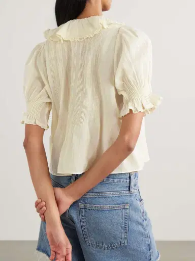 DÔEN Henri Ruffled Pintucked Organic Cotton-voile Top | Thumbnail 3 DÔEN Henri Ruffled Pintucked Organic Cotton-voile Top | Thumbnail 3