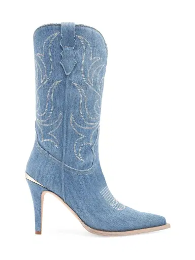 Partlow Women's Cherie 95MM Denim Mid-Calf Boots - Denim | Thumbnail 1 Partlow Women's Cherie 95MM Denim Mid-Calf Boots - Denim | Thumbnail 1
