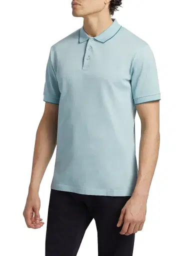 Giorgio Armani Men's Tipped Jersey Polo Shirt - Aqua - Size 44 | Thumbnail 4 Giorgio Armani Men's Tipped Jersey Polo Shirt - Aqua - Size 44 | Thumbnail 4
