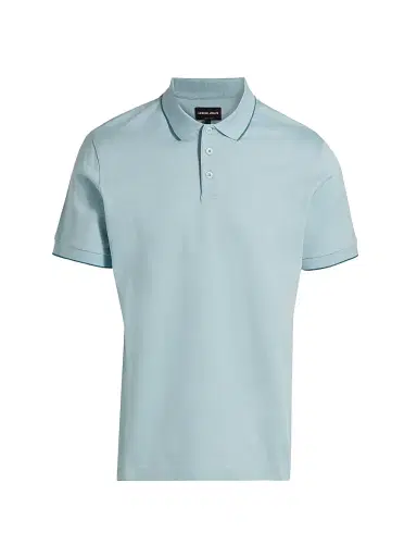 Giorgio Armani Men's Tipped Jersey Polo Shirt - Aqua - Size 44 | Thumbnail 1 Giorgio Armani Men's Tipped Jersey Polo Shirt - Aqua - Size 44 | Thumbnail 1
