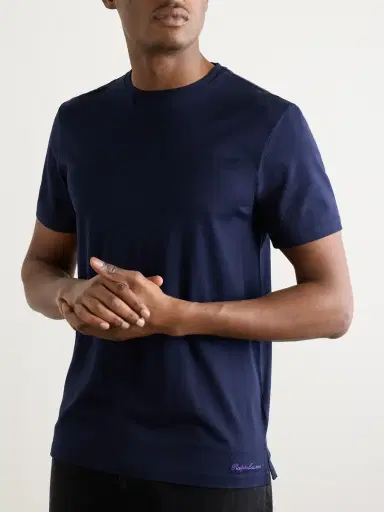 Ralph Lauren Purple Label Logo-Embroidered Cotton-Lisle T-Shirt - Men | Thumbnail 3 Ralph Lauren Purple Label Logo-Embroidered Cotton-Lisle T-Shirt - Men | Thumbnail 3