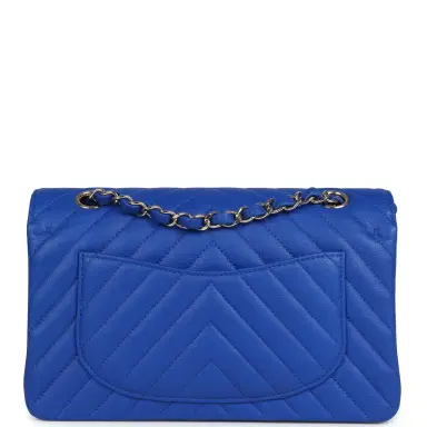 Chanel Chanel Small Classic Double Flap Blue Chevron Caviar Light Gold Hardware | Thumbnail 4 Chanel Chanel Small Classic Double Flap Blue Chevron Caviar Light Gold Hardware | Thumbnail 4