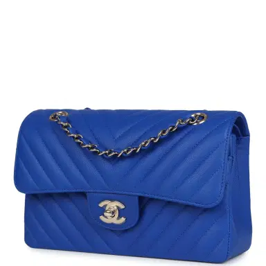 Chanel Chanel Small Classic Double Flap Blue Chevron Caviar Light Gold Hardware | Thumbnail 5 Chanel Chanel Small Classic Double Flap Blue Chevron Caviar Light Gold Hardware | Thumbnail 5