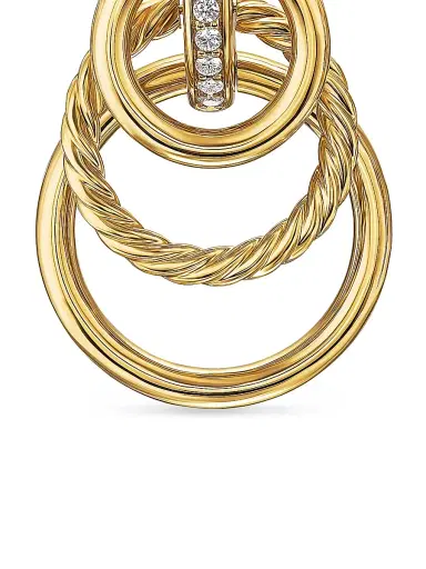 David Yurman Women's DY Mercer Triple Ring Drop Earrings in 18K Yellow Gold with Diamonds, 35.6MM - Gold | Thumbnail 4 David Yurman Women's DY Mercer Triple Ring Drop Earrings in 18K Yellow Gold with Diamonds, 35.6MM - Gold | Thumbnail 4
