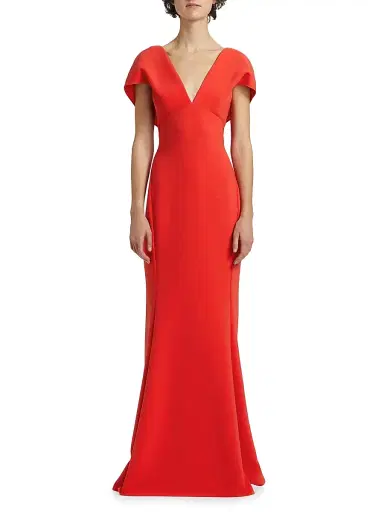 Amsale Women's Crêpe V-Neck Mermaid Gown - Persimmon | Thumbnail 3 Amsale Women's Crêpe V-Neck Mermaid Gown - Persimmon | Thumbnail 3