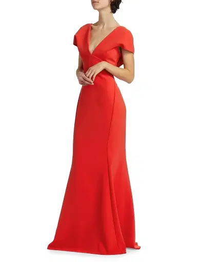 Amsale Women's Crêpe V-Neck Mermaid Gown - Persimmon | Thumbnail 4 Amsale Women's Crêpe V-Neck Mermaid Gown - Persimmon | Thumbnail 4