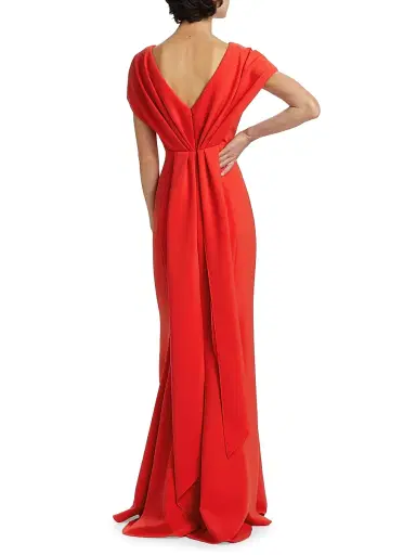 Amsale Women's Crêpe V-Neck Mermaid Gown - Persimmon | Thumbnail 5 Amsale Women's Crêpe V-Neck Mermaid Gown - Persimmon | Thumbnail 5