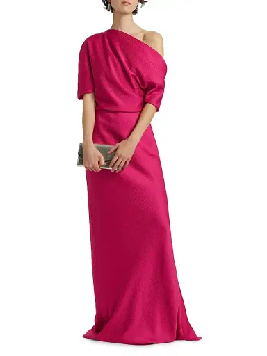 Amsale Women's Satin Draped One-Shoulder Column Gown - Magenta | Thumbnail 2 Amsale Women's Satin Draped One-Shoulder Column Gown - Magenta | Thumbnail 2
