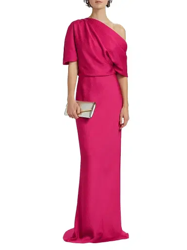 Amsale Women's Satin Draped One-Shoulder Column Gown - Magenta | Thumbnail 3 Amsale Women's Satin Draped One-Shoulder Column Gown - Magenta | Thumbnail 3