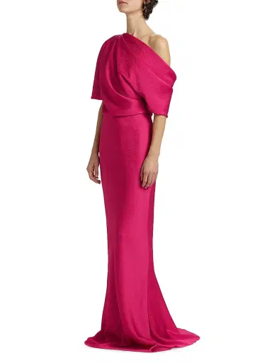 Amsale Women's Satin Draped One-Shoulder Column Gown - Magenta | Thumbnail 4 Amsale Women's Satin Draped One-Shoulder Column Gown - Magenta | Thumbnail 4