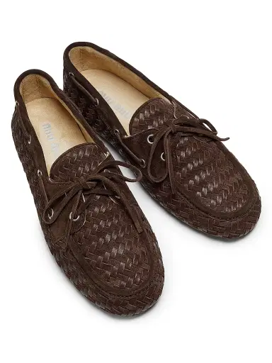 Miu Miu Women's Aviator Woven Leather Loafers - Brown | Thumbnail 4 Miu Miu Women's Aviator Woven Leather Loafers - Brown | Thumbnail 4