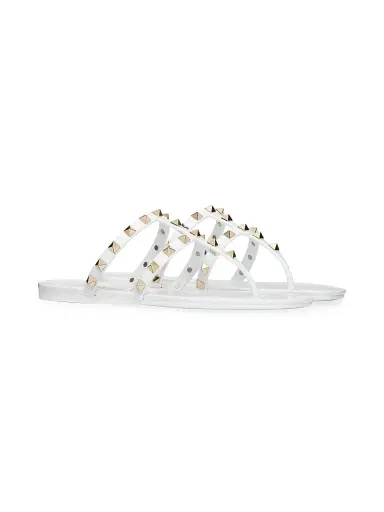 Valentino Garavani Women's Rockstud Flat Rubber Sandals - White | Thumbnail 2 Valentino Garavani Women's Rockstud Flat Rubber Sandals - White | Thumbnail 2
