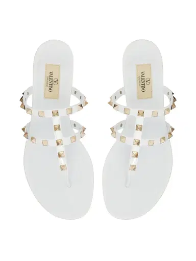 Valentino Garavani Women's Rockstud Flat Rubber Sandals - White | Thumbnail 4 Valentino Garavani Women's Rockstud Flat Rubber Sandals - White | Thumbnail 4