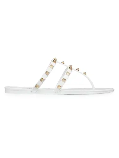 Valentino Garavani Women's Rockstud Flat Rubber Sandals - White | Thumbnail 1 Valentino Garavani Women's Rockstud Flat Rubber Sandals - White | Thumbnail 1