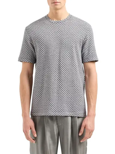 Giorgio Armani Men's Check Crewneck T-Shirt - White - Size 48 | Thumbnail 3 Giorgio Armani Men's Check Crewneck T-Shirt - White - Size 48 | Thumbnail 3