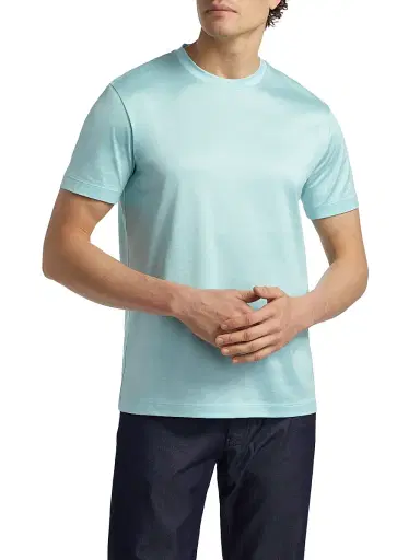 Giorgio Armani Men's Lux Jersey Silk-Cotton T-Shirt - Aqua | Thumbnail 3 Giorgio Armani Men's Lux Jersey Silk-Cotton T-Shirt - Aqua | Thumbnail 3